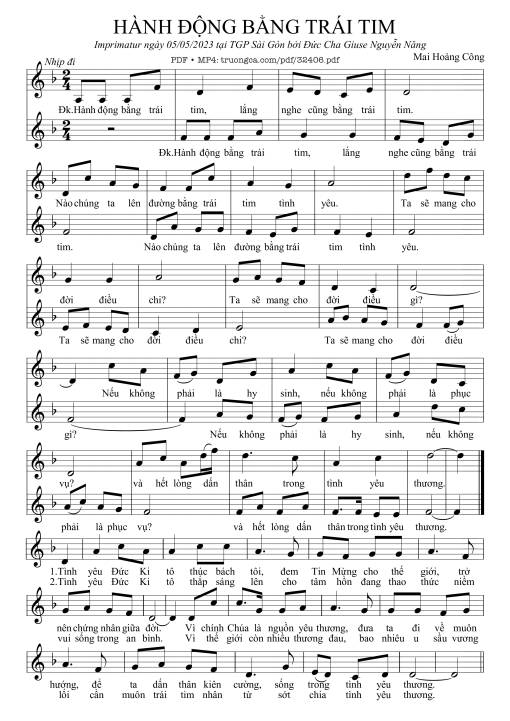 Sheet PDF of Hành Động Bằng Trái Tim
