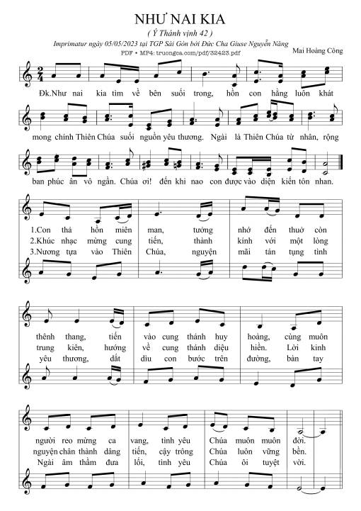 Sheet PDF of Thánh Vịnh 42, Như Nai Kia