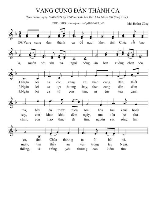 Sheet PDF of Vang Cung Đàn Thánh Ca