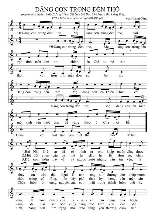 Sheet PDF of Dâng Con Trong Đền Thờ