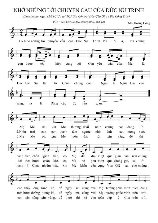 Sheet PDF of Nhờ Những Lời Nguyện Cầu Của đức Nữ Trinh