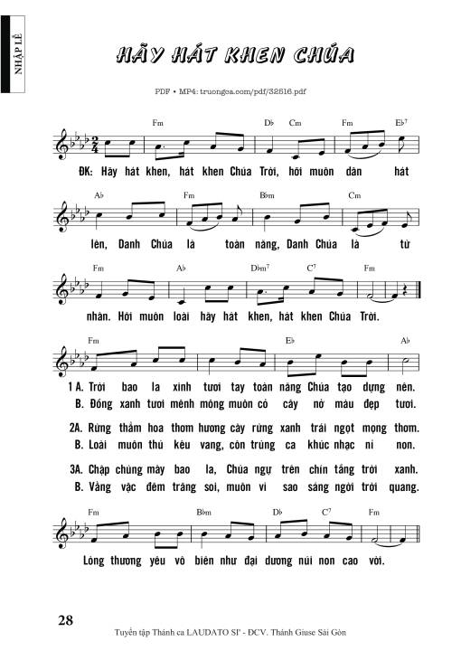 Sheet PDF of Hãy Hát Khen Chúa