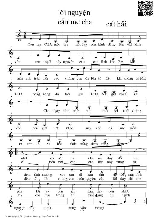 Sheet PDF of Lời nguyện cầu mẹ cha