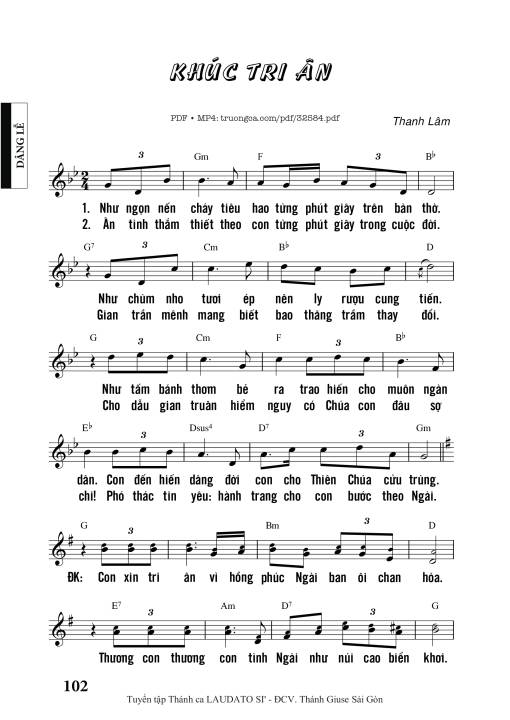 Sheet PDF of Khúc Tri Ân - Thanh Lâm