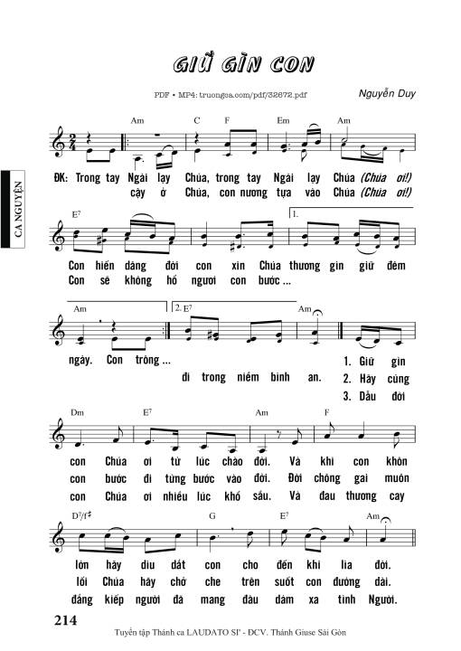Sheet PDF of Giữ Gìn Con - Nguyễn Duy