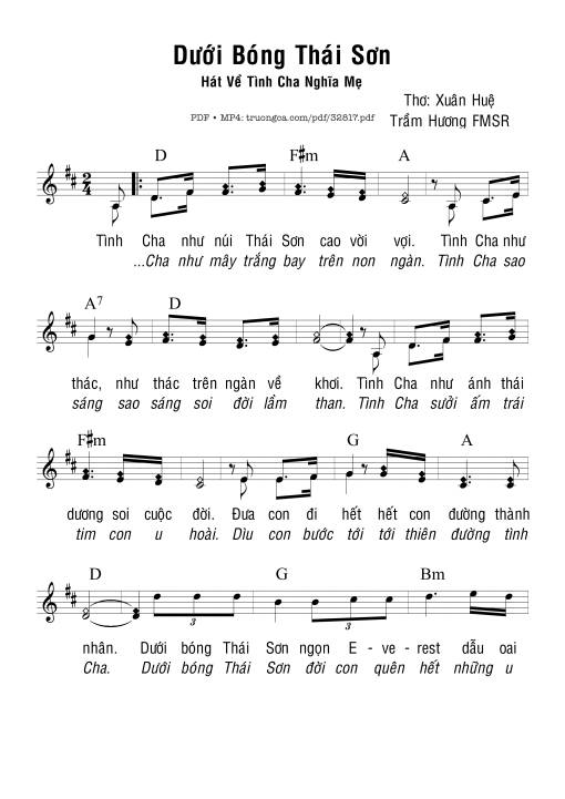 Sheet PDF of Dưới Bóng Thái Sơn