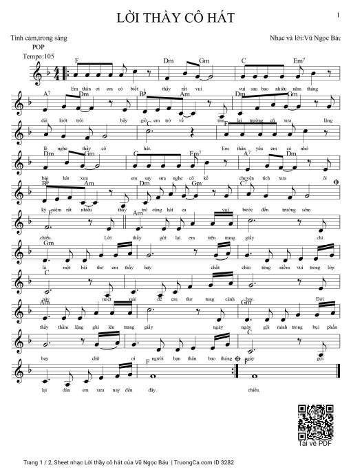 Sheet PDF of Lời thầy cô hát