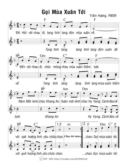 Sheet PDF of Gọi Mùa Xuân Tới