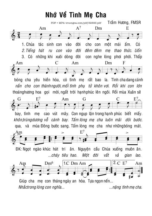 Sheet PDF of Nhớ Về Tình Mẹ Cha