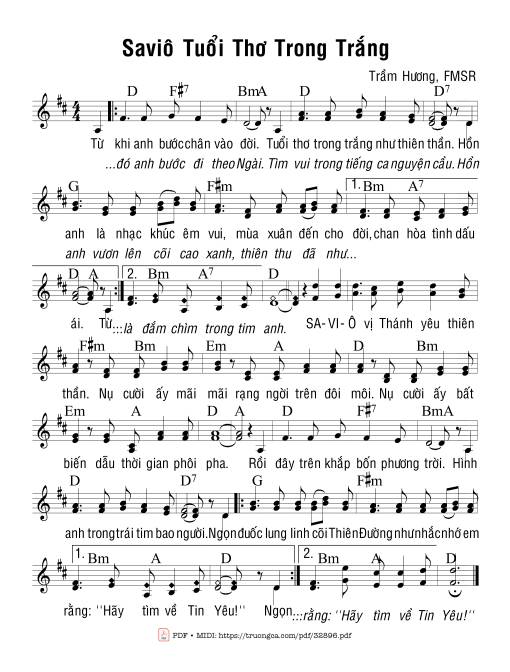 Sheet PDF of Savio Tuổi Thơ Trong Trắng