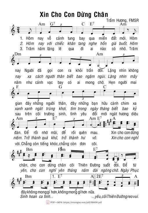 Sheet PDF of Xin Cho Con Dừng Chân