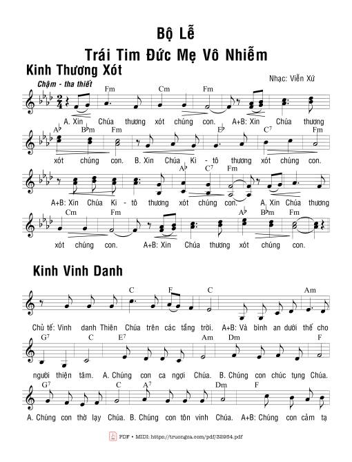 Sheet PDF of Bộ Lễ – Trái Tim Đức Mẹ Vô Nhiễm
