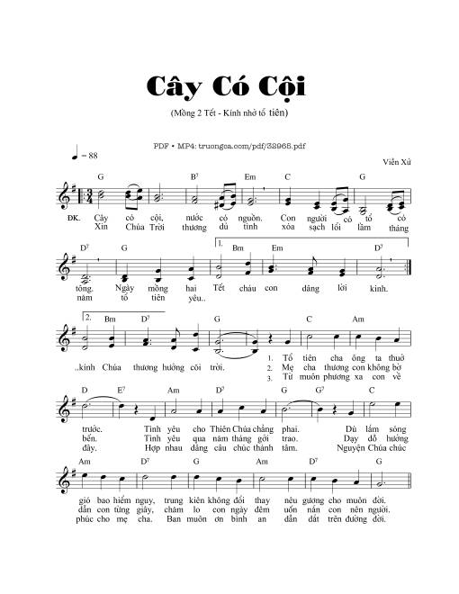 Sheet PDF of Cây Có Cội – Mồng 2 Tết