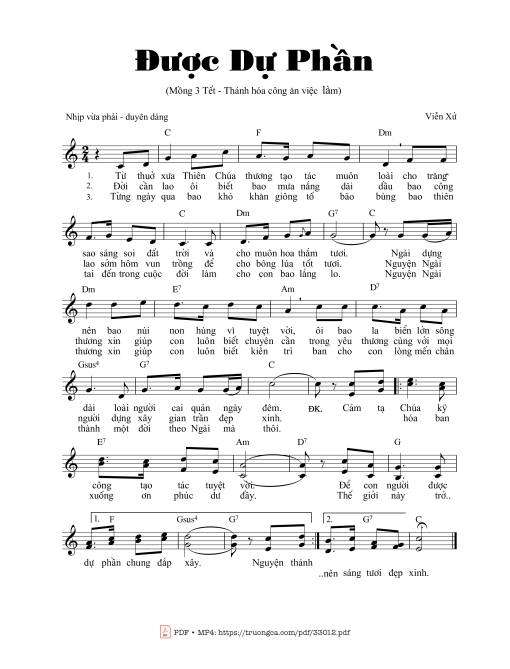 Sheet PDF of Được Dự Phần – Mồng Ba Tết