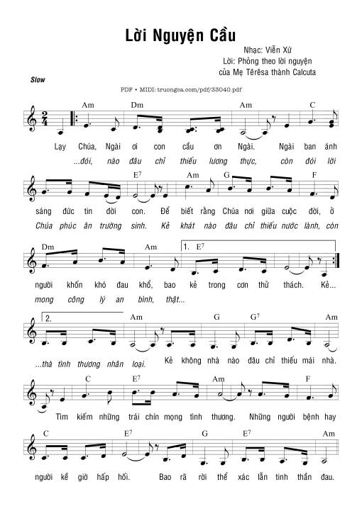 Sheet PDF of Lời Nguyện Cầu