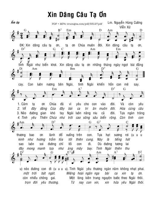 Sheet PDF of Xin Dâng Câu Tạ Ơn