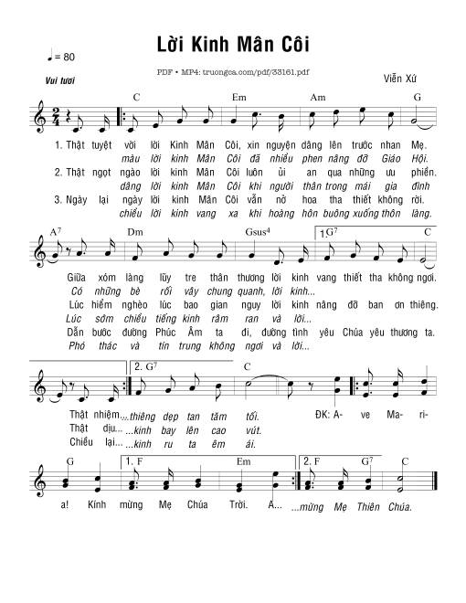 Sheet PDF of Lời Kinh Mân Côi