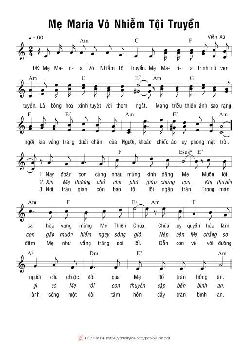 Sheet PDF of Mẹ Maria Vô Nhiễm Nguyên Tội