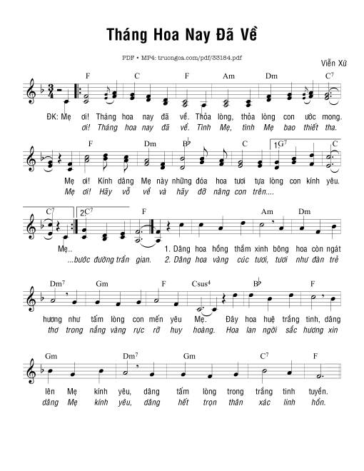 Sheet PDF of Tháng Hoa Nay Đã Về