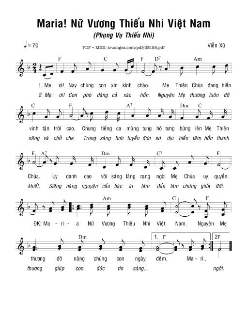 Sheet PDF of Maria, Nữ Vương Thiếu Nhi Việt Nam