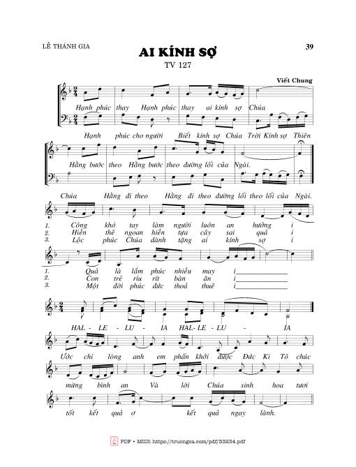 Sheet PDF of Thánh Vịnh 127, Ai Kính Sợ