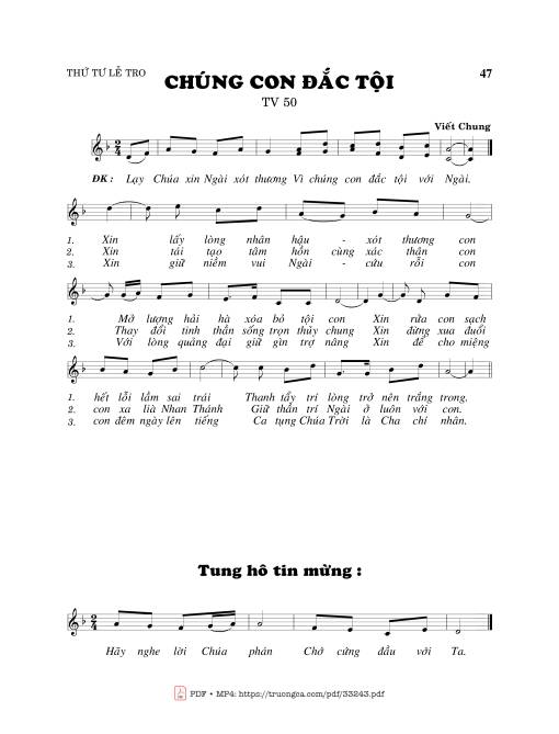 Sheet PDF of Thánh Vịnh 50, Chúng Con Đắc Tội