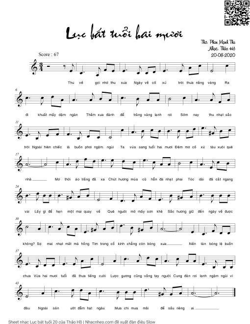 Sheet PDF of Lục bát tuổi 20