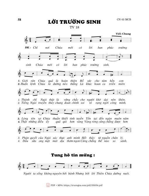 Sheet PDF of Thánh Vịnh 18, Lời Trường Sinh