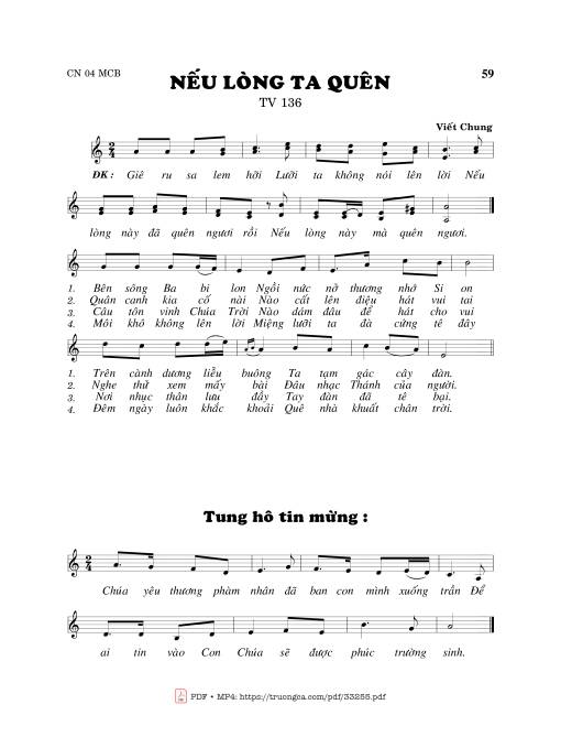 Sheet PDF of Thánh Vịnh 136, Nếu Lòng Ta Quên