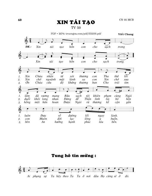 Sheet PDF of Thánh Vịnh 50, Xin Tái Tạo
