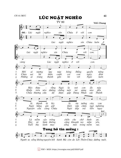 Sheet PDF of Thánh Vịnh 90, Lúc Ngặt Nghèo