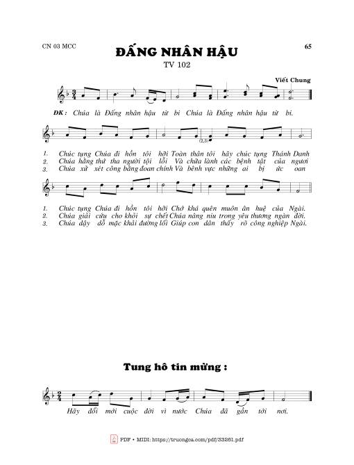 Sheet PDF of Thánh Vịnh 102, Đấng Nhân Hậu