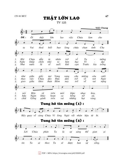Sheet PDF of Thánh Vịnh 125, Thật Lớn Lao