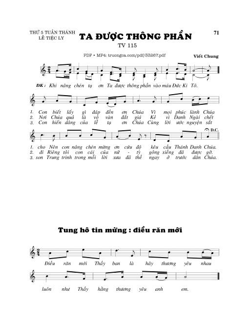 Sheet PDF of Thánh Vịnh 115, Ta Được Thông Phần