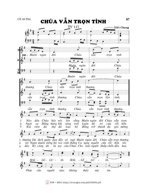 Sheet PDF of Thánh Vịnh 117, Chúa Vẫn Trọn Tình