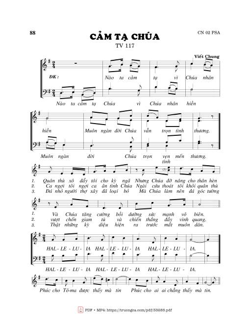 Sheet PDF of Thánh Vịnh 117, Cảm Tạ Chúa