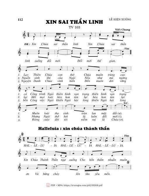 Sheet PDF of Thánh Vịnh 103, Xin Sai Thần Linh
