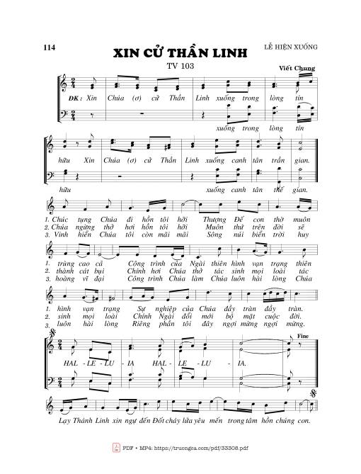 Sheet PDF of Thánh Vịnh 103, Xin Cử Thần Linh