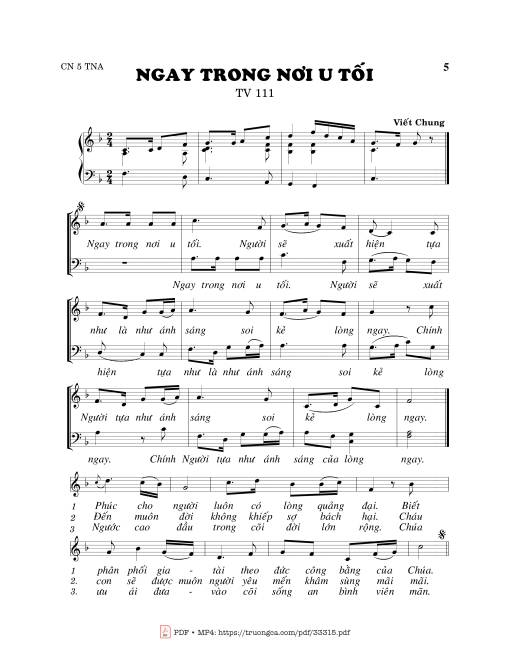 Sheet PDF of Thánh Vịnh 111, Ngay Trong Noi U Tối