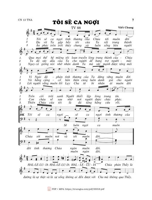 Sheet PDF of Thánh Vịnh 88, Tôi Sẽ Ca Ngợi