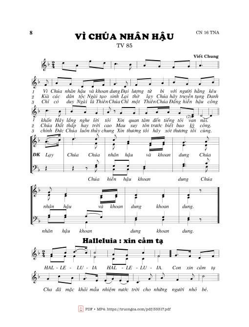 Sheet PDF of Thánh Vịnh 85, Vì Chúa Nhân Hậu