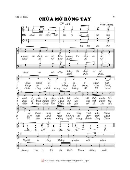 Sheet PDF of Thánh Vịnh 144, Chúa Mở Rộng Tay