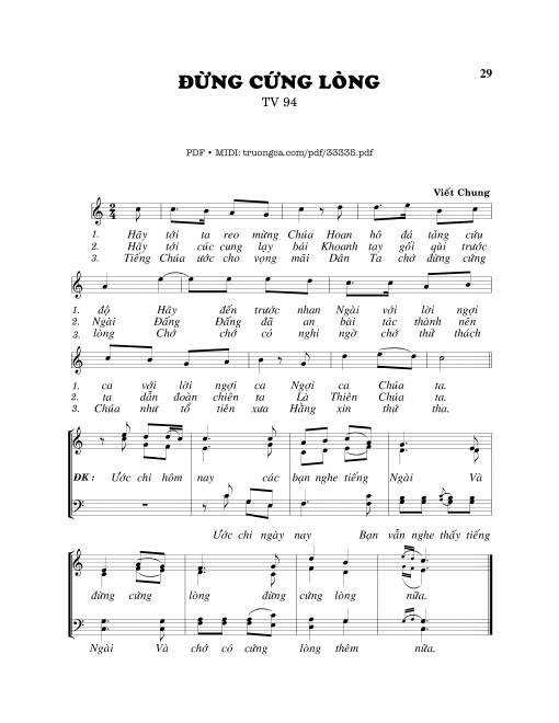 Sheet PDF of Thánh Vịnh 94, Đừng Cứng Lòng