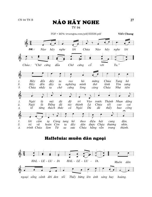 Sheet PDF of Thánh Vịnh 94, Nào Hãy Nghe