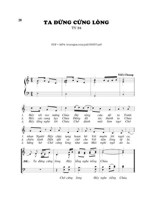 Sheet PDF of Thánh Vịnh 94, Ta Đừng Cứng Lòng