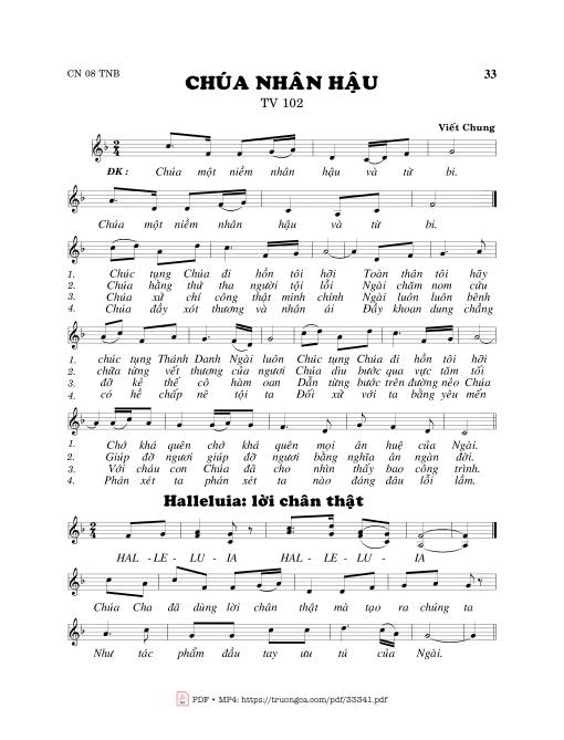 Sheet PDF of Thánh Vịnh 102, Chúa Nhân Hậu