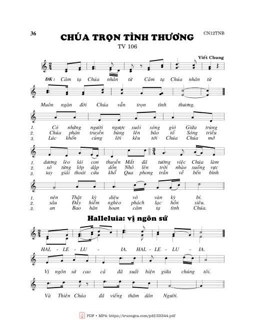 Sheet PDF of Thánh Vịnh 106, Chúa Trọn Tình Thương