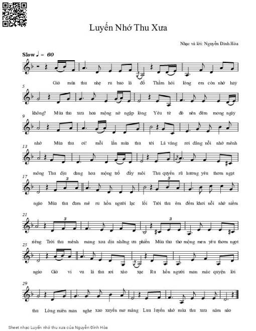 Sheet PDF of Luyến nhớ thu xưa