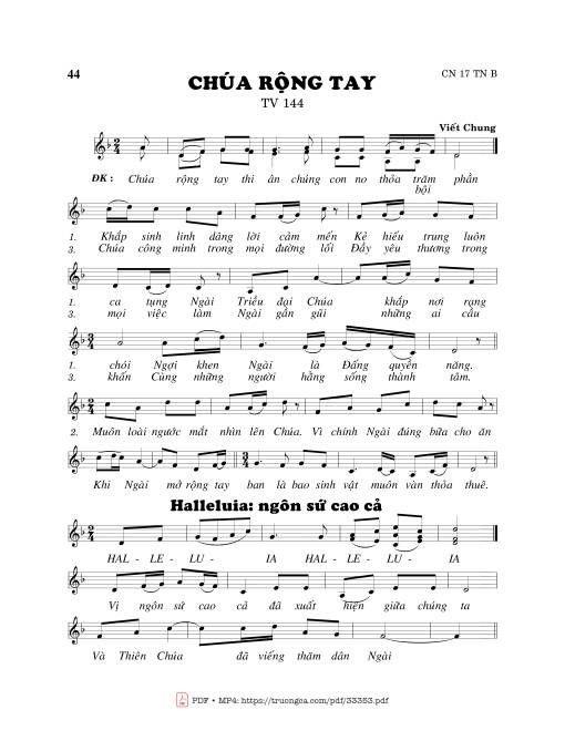 Sheet PDF of Thánh Vịnh 144, Chúa Rộng Tay