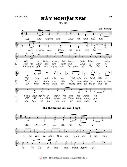 Sheet PDF of Thánh Vịnh 33, Hãy Nghiệm Xem